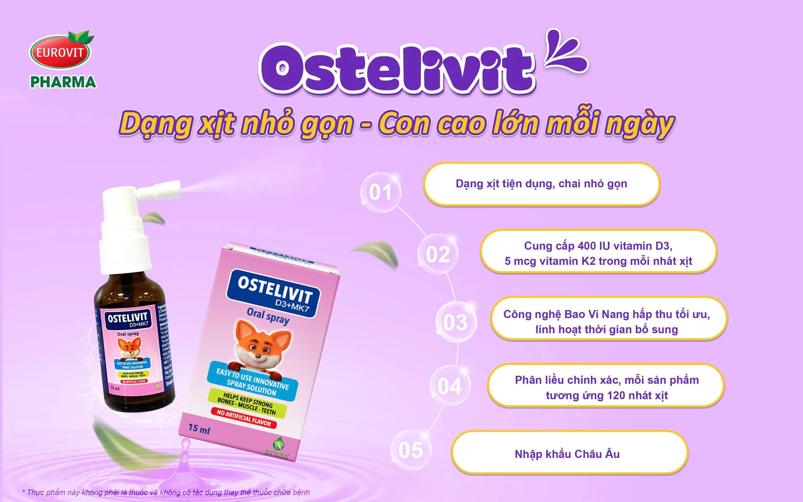 Ưu điểm d3k2 xịt Ostelivit