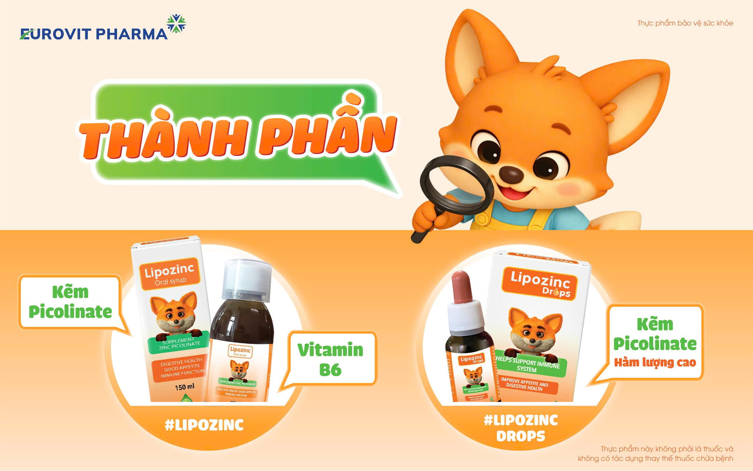 Thành phần kẽm Lipozinc và Lipozinc drops